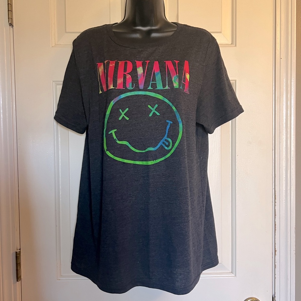 NIRVANA Black Short Sleeve Tee with Multicolor Logo